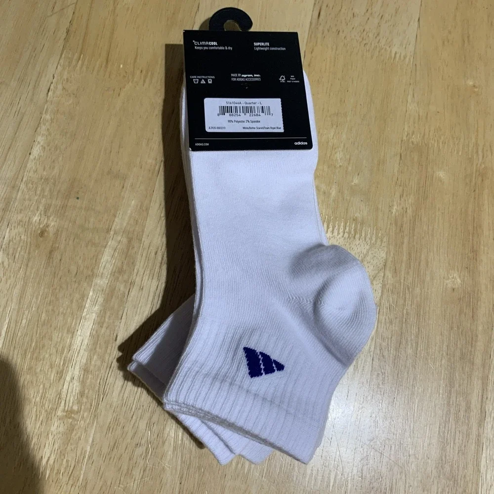 adidas Men's Quarter Socks 6 Pair Pack Climacool Cushioned Athletic Black White
